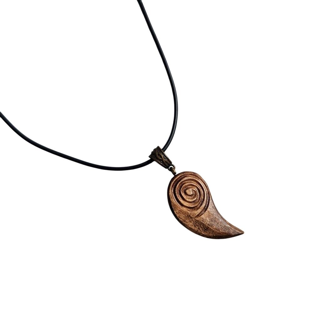 Handmade Curved Wooden Sence of Life Minimalist Pendant Necklace